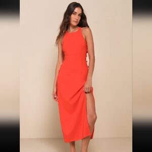 Lulu's Vibrant Coral Midi Dress